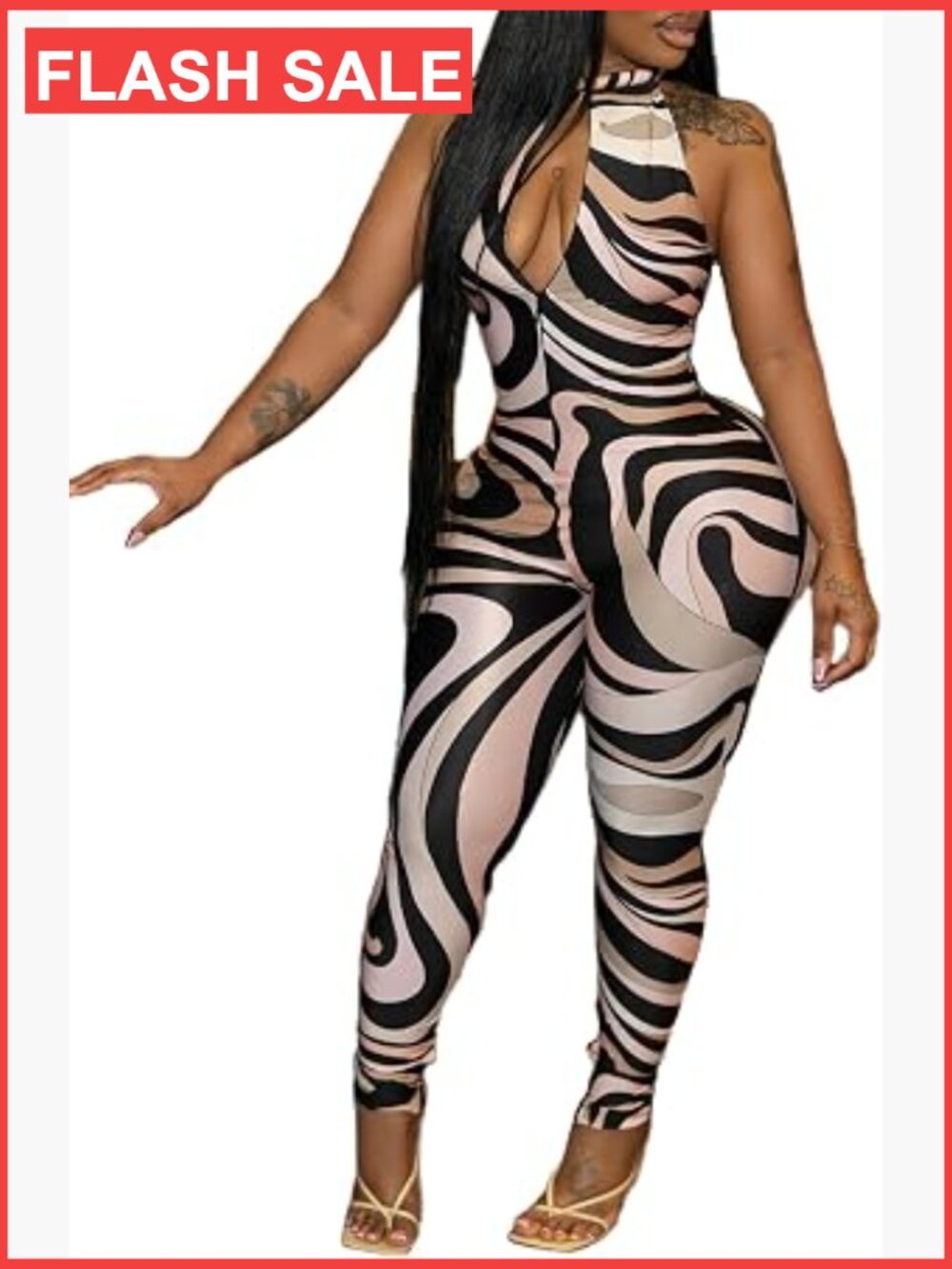 Sexy Zebra Print Romper Bodycon Club Outfits Sleeveless Jumpsuit